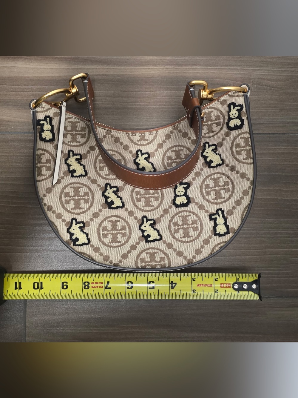 Tory Burch Monogram Embroidered Rabbit Crescent Bag - Picture 13 of 13